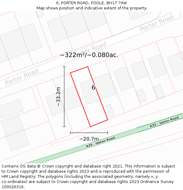 6, PORTER ROAD, POOLE, BH17 7AW: Plot and title map