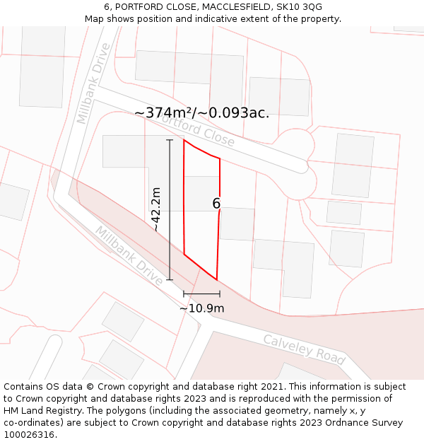 6, PORTFORD CLOSE, MACCLESFIELD, SK10 3QG: Plot and title map