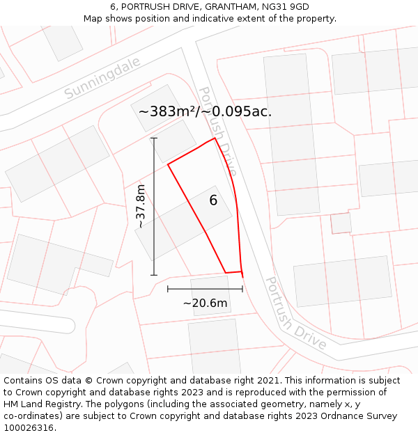 6, PORTRUSH DRIVE, GRANTHAM, NG31 9GD: Plot and title map