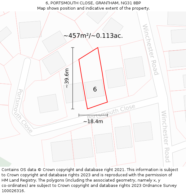 6, PORTSMOUTH CLOSE, GRANTHAM, NG31 8BP: Plot and title map