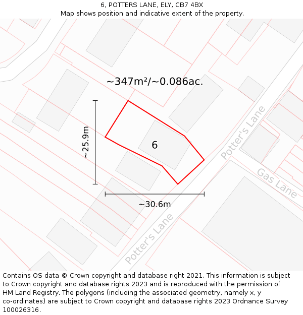 6, POTTERS LANE, ELY, CB7 4BX: Plot and title map