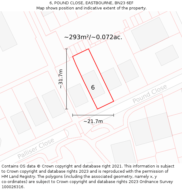 6, POUND CLOSE, EASTBOURNE, BN23 6EF: Plot and title map