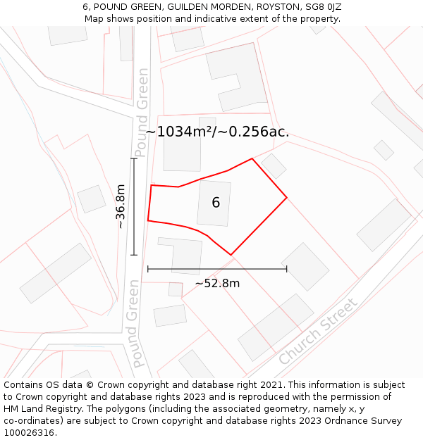 6, POUND GREEN, GUILDEN MORDEN, ROYSTON, SG8 0JZ: Plot and title map