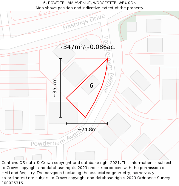 6, POWDERHAM AVENUE, WORCESTER, WR4 0DN: Plot and title map