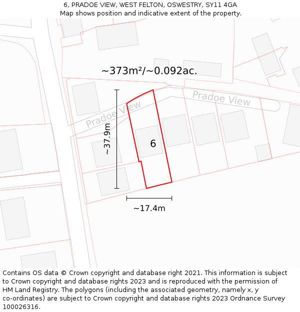 6, PRADOE VIEW, WEST FELTON, OSWESTRY, SY11 4GA: Plot and title map