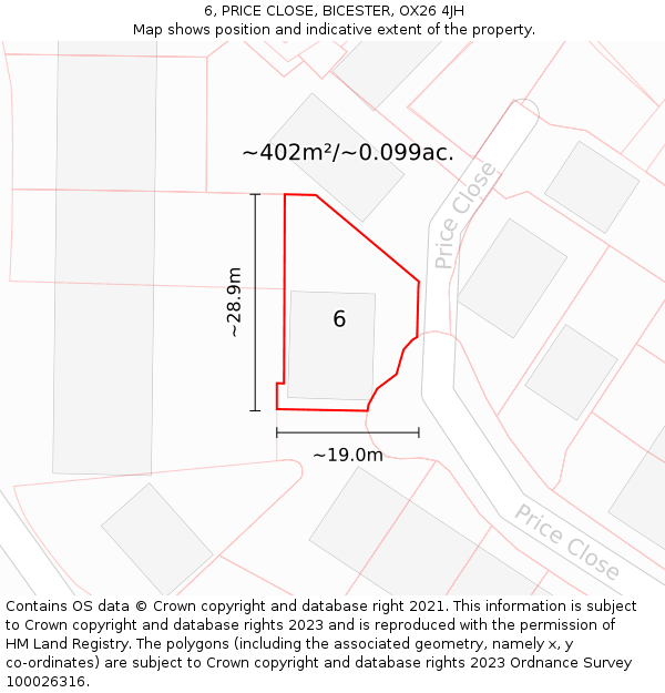 6, PRICE CLOSE, BICESTER, OX26 4JH: Plot and title map