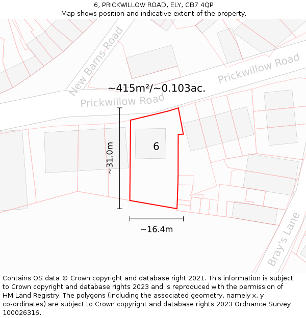 6, PRICKWILLOW ROAD, ELY, CB7 4QP: Plot and title map