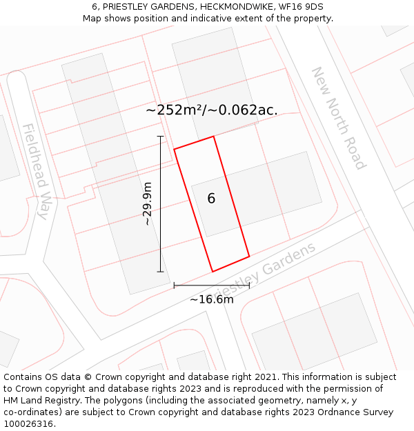 6, PRIESTLEY GARDENS, HECKMONDWIKE, WF16 9DS: Plot and title map