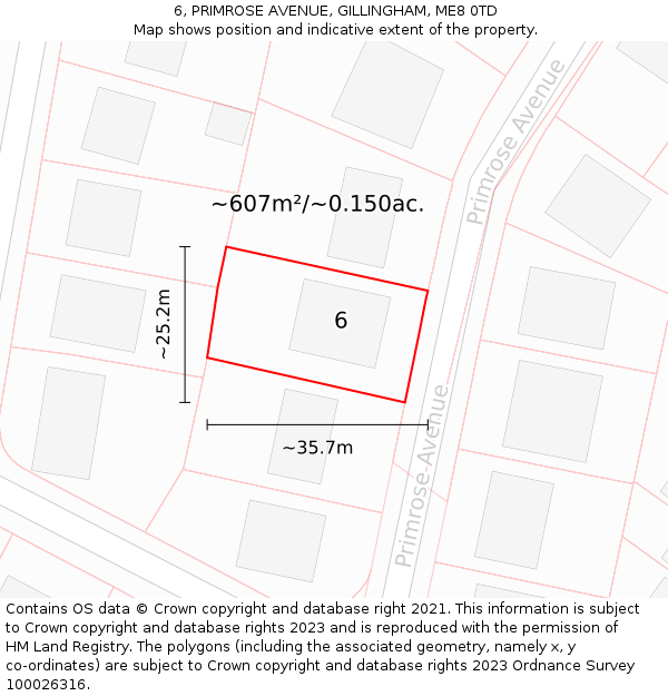 6, PRIMROSE AVENUE, GILLINGHAM, ME8 0TD: Plot and title map