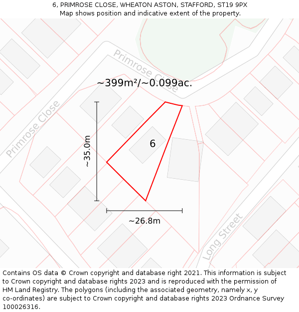 6, PRIMROSE CLOSE, WHEATON ASTON, STAFFORD, ST19 9PX: Plot and title map