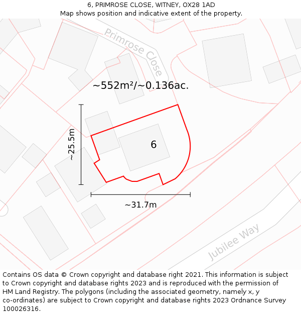 6, PRIMROSE CLOSE, WITNEY, OX28 1AD: Plot and title map