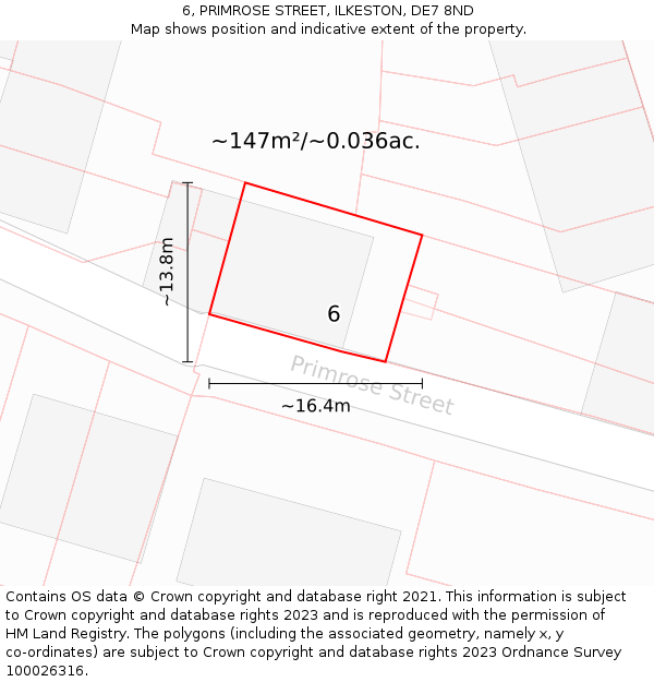 6, PRIMROSE STREET, ILKESTON, DE7 8ND: Plot and title map