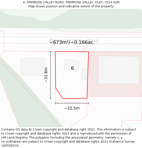 6, PRIMROSE VALLEY ROAD, PRIMROSE VALLEY, FILEY, YO14 9QR: Plot and title map