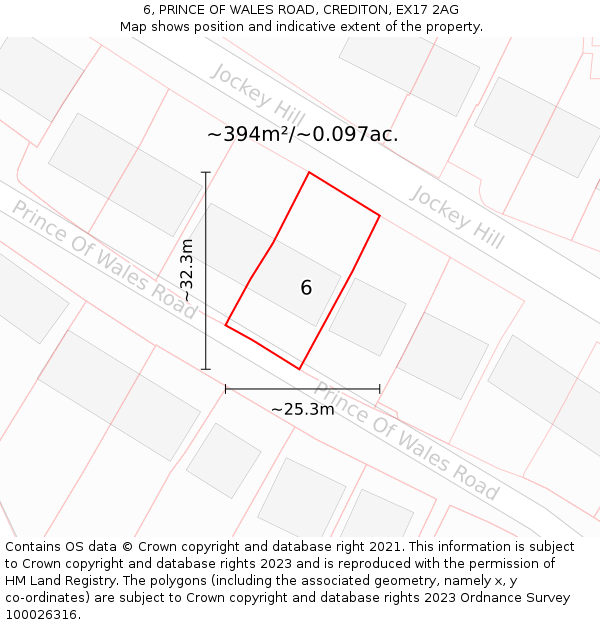 6, PRINCE OF WALES ROAD, CREDITON, EX17 2AG: Plot and title map