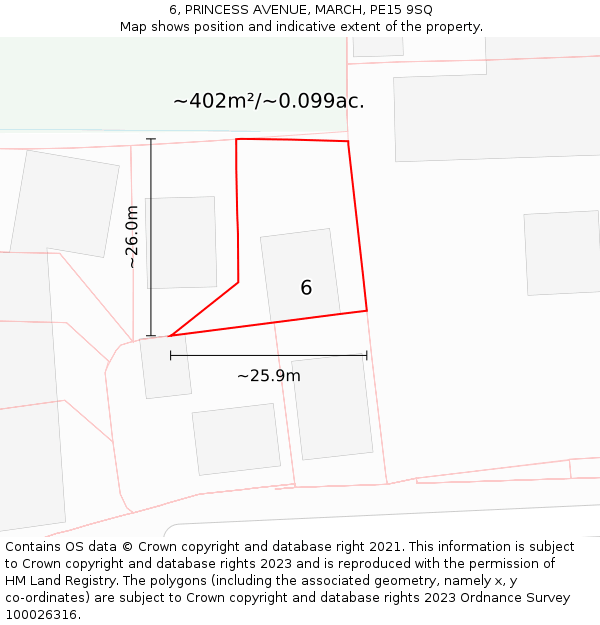 6, PRINCESS AVENUE, MARCH, PE15 9SQ: Plot and title map