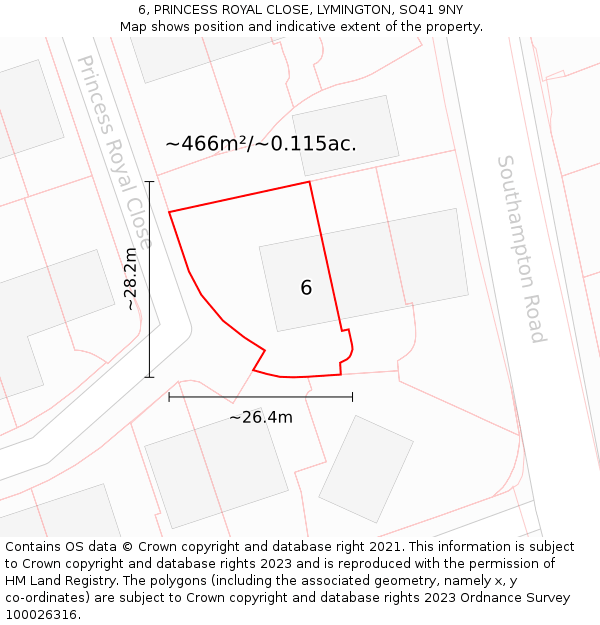 6, PRINCESS ROYAL CLOSE, LYMINGTON, SO41 9NY: Plot and title map