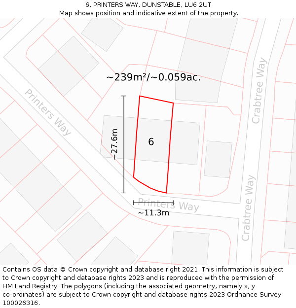 6, PRINTERS WAY, DUNSTABLE, LU6 2UT: Plot and title map