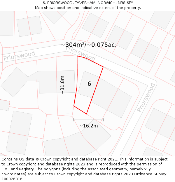 6, PRIORSWOOD, TAVERHAM, NORWICH, NR8 6FY: Plot and title map