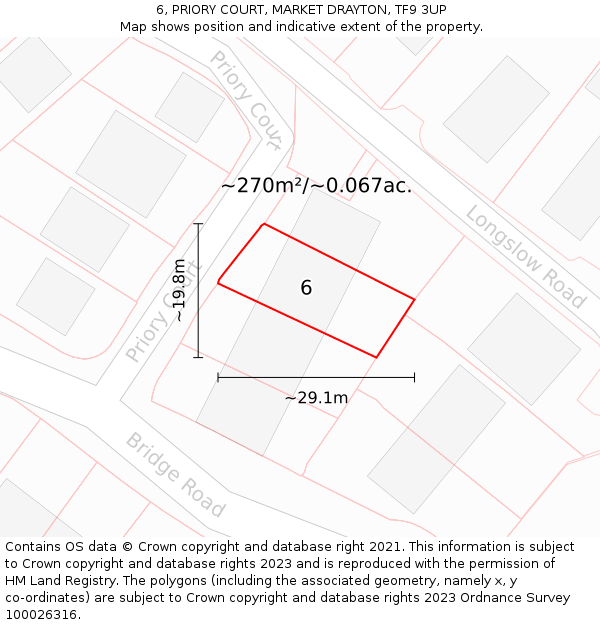 6, PRIORY COURT, MARKET DRAYTON, TF9 3UP: Plot and title map