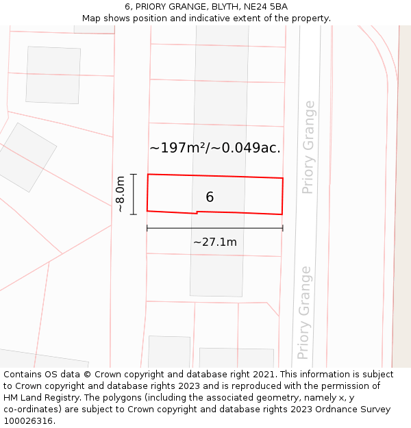 6, PRIORY GRANGE, BLYTH, NE24 5BA: Plot and title map