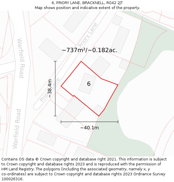 6, PRIORY LANE, BRACKNELL, RG42 2JT: Plot and title map