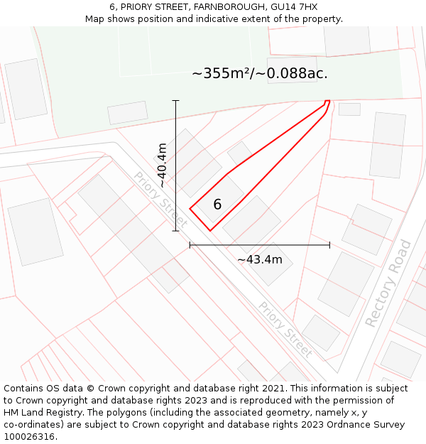 6, PRIORY STREET, FARNBOROUGH, GU14 7HX: Plot and title map