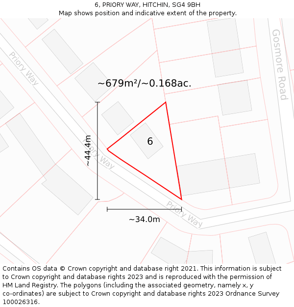 6, PRIORY WAY, HITCHIN, SG4 9BH: Plot and title map