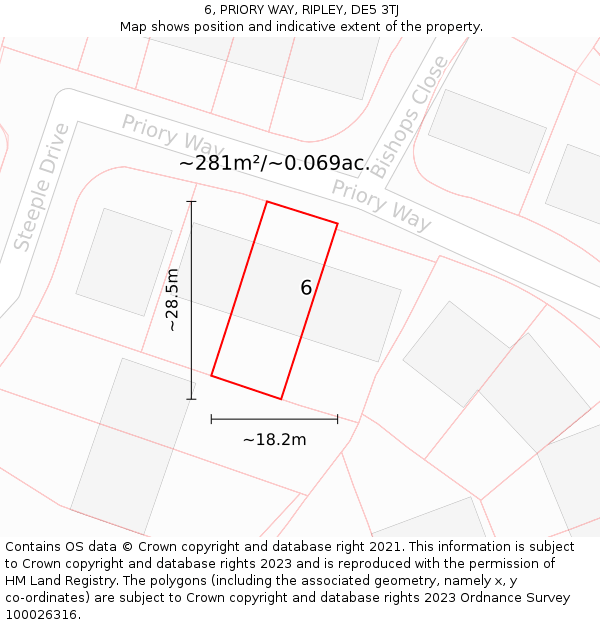 6, PRIORY WAY, RIPLEY, DE5 3TJ: Plot and title map
