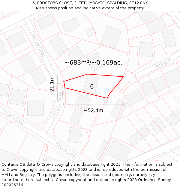 6, PROCTORS CLOSE, FLEET HARGATE, SPALDING, PE12 8NX: Plot and title map