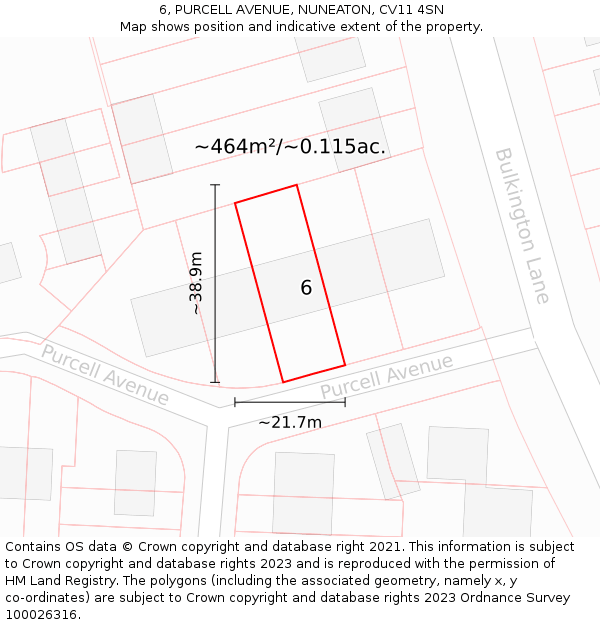 6, PURCELL AVENUE, NUNEATON, CV11 4SN: Plot and title map