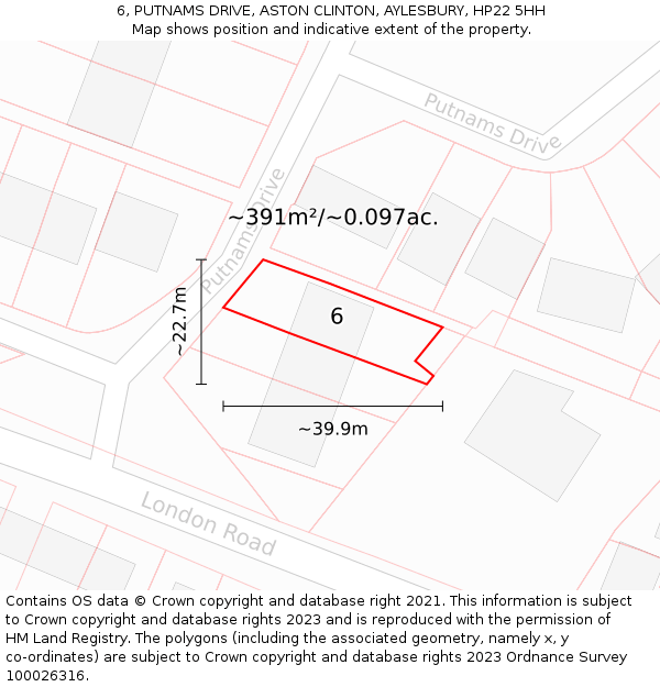 6, PUTNAMS DRIVE, ASTON CLINTON, AYLESBURY, HP22 5HH: Plot and title map