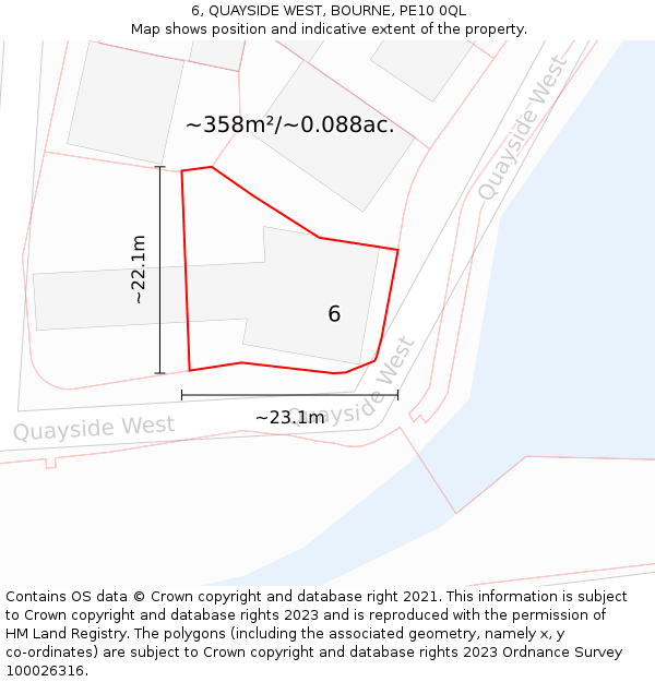 6, QUAYSIDE WEST, BOURNE, PE10 0QL: Plot and title map