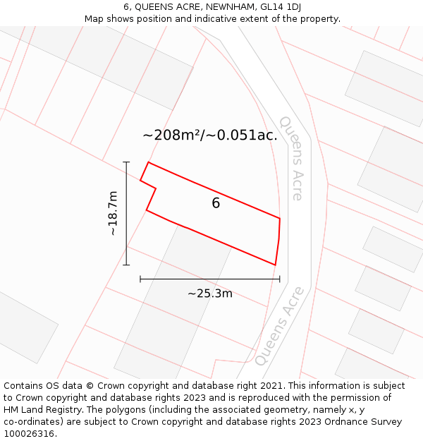 6, QUEENS ACRE, NEWNHAM, GL14 1DJ: Plot and title map