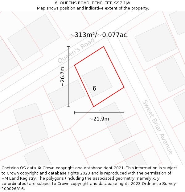 6, QUEENS ROAD, BENFLEET, SS7 1JW: Plot and title map