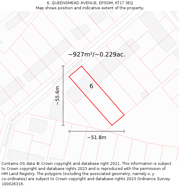 6, QUEENSMEAD AVENUE, EPSOM, KT17 3EQ: Plot and title map