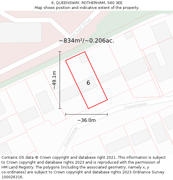 6, QUEENSWAY, ROTHERHAM, S60 3EE: Plot and title map