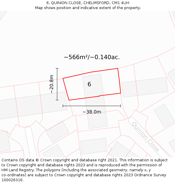 6, QUINION CLOSE, CHELMSFORD, CM1 4UH: Plot and title map