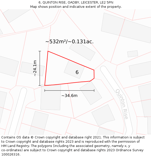 6, QUINTON RISE, OADBY, LEICESTER, LE2 5PN: Plot and title map