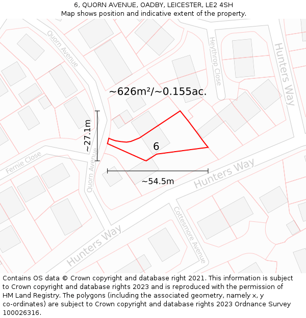 6, QUORN AVENUE, OADBY, LEICESTER, LE2 4SH: Plot and title map