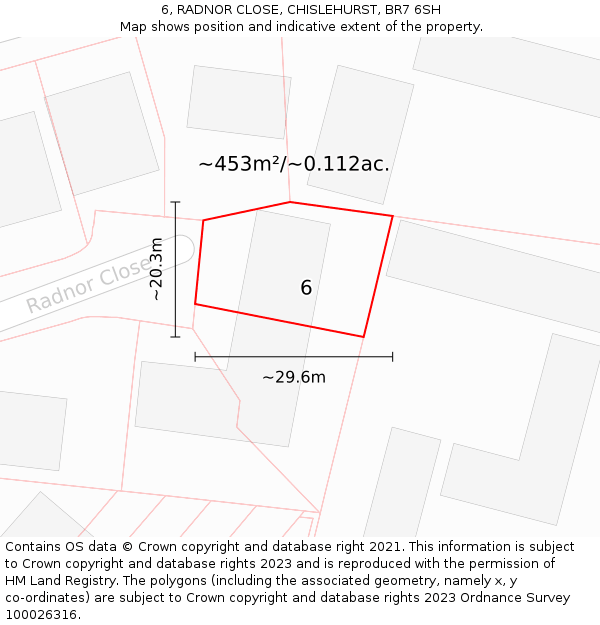 6, RADNOR CLOSE, CHISLEHURST, BR7 6SH: Plot and title map