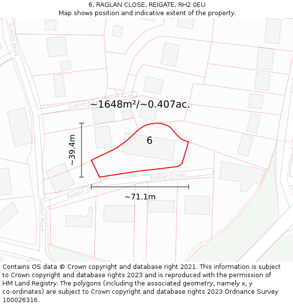 6, RAGLAN CLOSE, REIGATE, RH2 0EU: Plot and title map