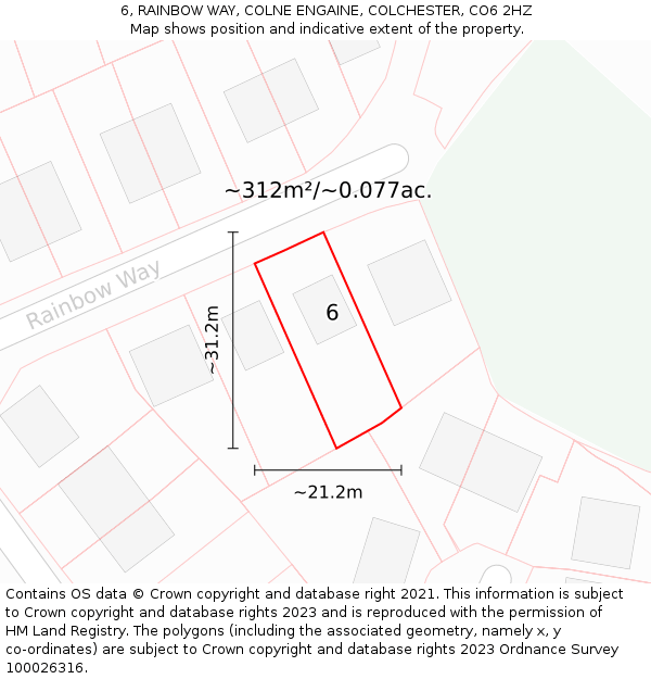 6, RAINBOW WAY, COLNE ENGAINE, COLCHESTER, CO6 2HZ: Plot and title map