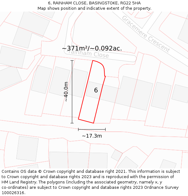 6, RAINHAM CLOSE, BASINGSTOKE, RG22 5HA: Plot and title map