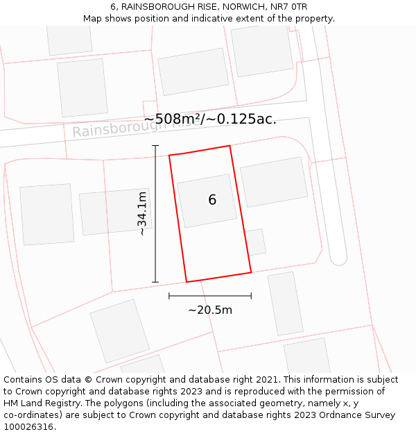 6, RAINSBOROUGH RISE, NORWICH, NR7 0TR: Plot and title map