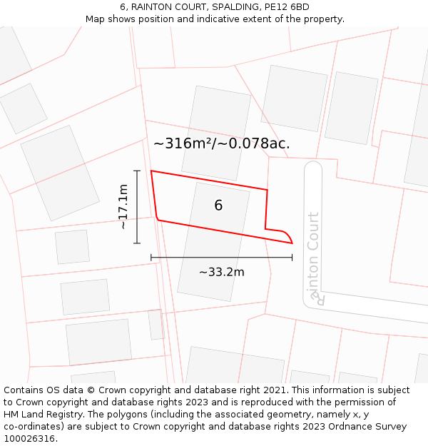 6, RAINTON COURT, SPALDING, PE12 6BD: Plot and title map