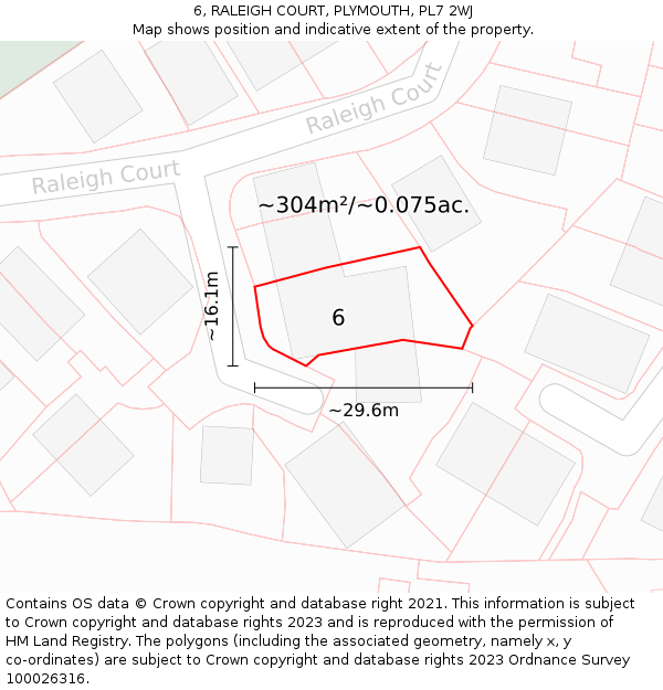 6, RALEIGH COURT, PLYMOUTH, PL7 2WJ: Plot and title map