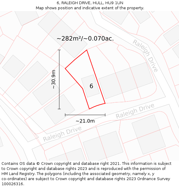 6, RALEIGH DRIVE, HULL, HU9 1UN: Plot and title map