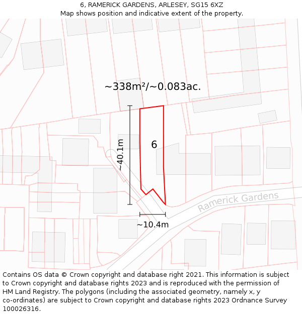 6, RAMERICK GARDENS, ARLESEY, SG15 6XZ: Plot and title map