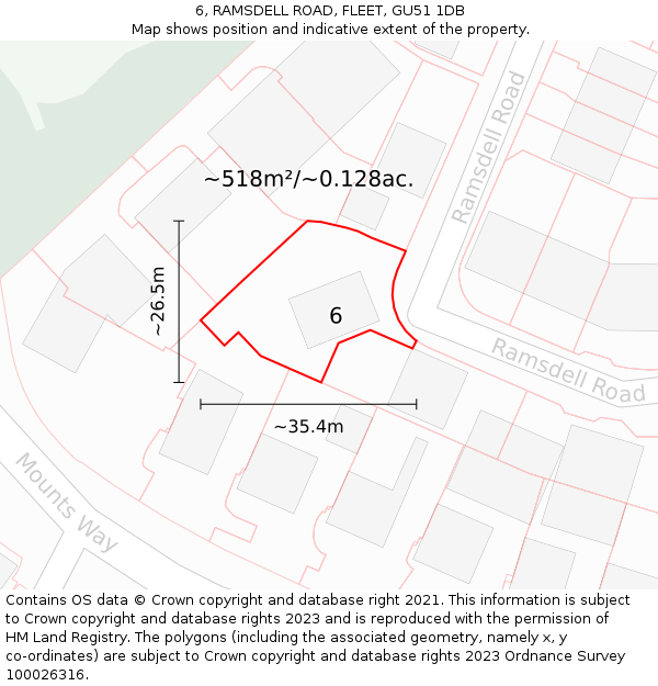 6, RAMSDELL ROAD, FLEET, GU51 1DB: Plot and title map