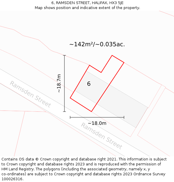 6, RAMSDEN STREET, HALIFAX, HX3 5JE: Plot and title map